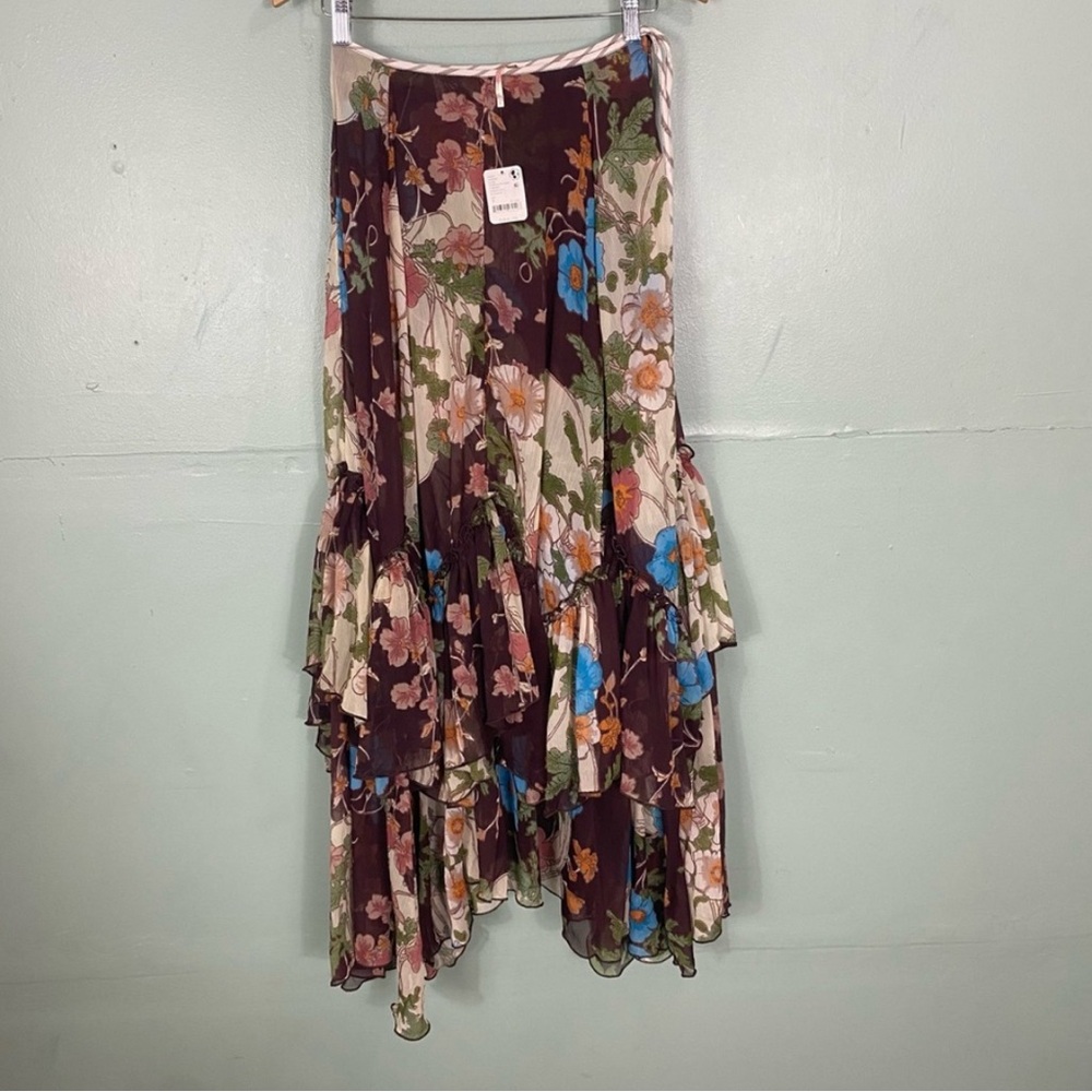 Free People Palermo Villa Chiffon Maxi Skirt‎ Ruffle Floral Size 0 - Picture 2 of 5